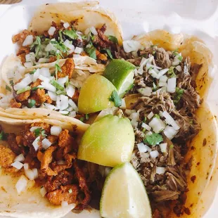 Three Al Pastor and two Barbacoa