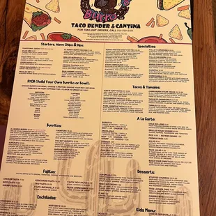 a menu on a table