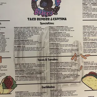 the menu for the restaurant