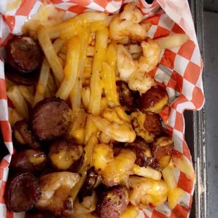 Shrimp n hotlink fries