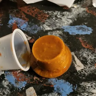 This is the hot sauce I got.  I lifted it out of the cup.  Kind of scary since it wasn't frozen.