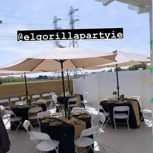 Table umbrellas ready to rent set of 10 . Contact us for more info.