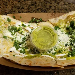 Quesadilla with combination of chicken, pastor, and asada.