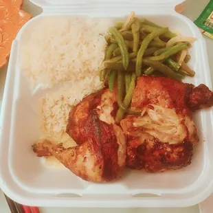 Half dark chicken+white rice+green beans, 10.5 bucks :-)