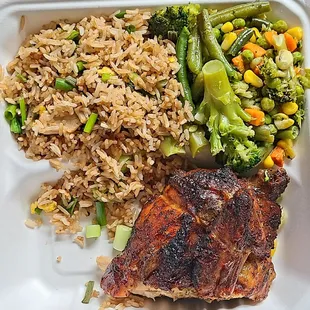 1/4 White w Fried Rice and Mixed Veggies.