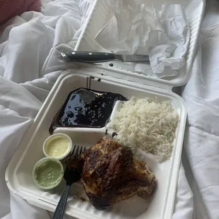 1/4 White Meat Chicken Side of Rice and Black beans