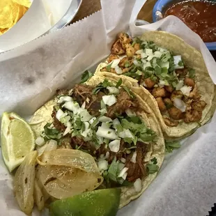 Birria taco and chicken taco