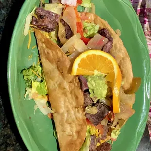 The Texas Salad with beef fajitas.