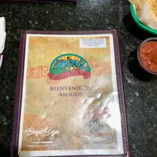 The front of the menu.