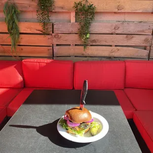 a sandwich on a plate on a table