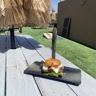 burgers, outside