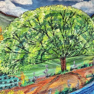 a painting of a country scene