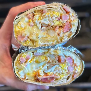 Ham and egg breakfast burrito