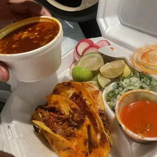 Quesadilla Norris tacos with soup