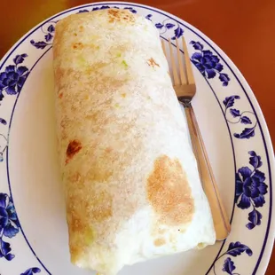 Breakfast burrito the size of the plate!
