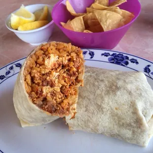 Chorizo and egg breakfast burrito $6