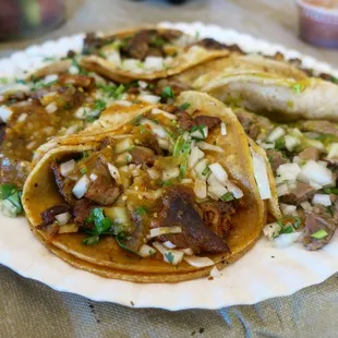 Asada, pastor and lengua tacos