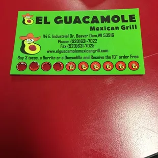 a business card on a table