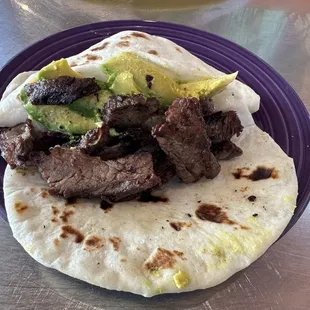 Plain Beef Fajita with Avocado Slices. Outstanding.