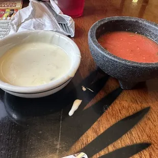 Cup of queso and salsa