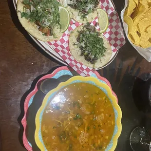 Mexican Chicken Soup Tacos pastor, carnitas