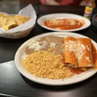 Two enchiladas and beans and rice. Very good.