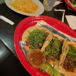 Steak street tacos with rice and queso