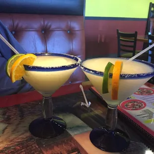 two margaritas on a table at a mexican restaurant