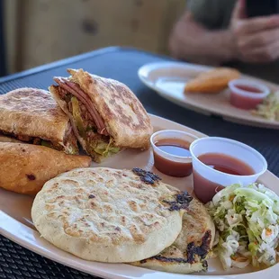 Torta Cubana, Beef Empanada, Chicken Cheese and Spinach Pupusas
