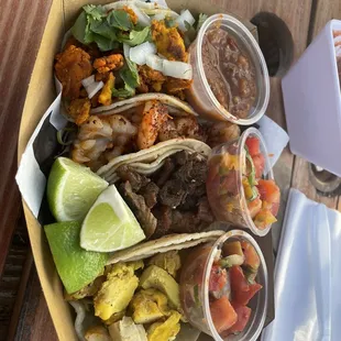 2 chicken tacos - one of each they had  The marinated steak taco  Shrimp taco