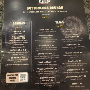 Bottomless brunch menu