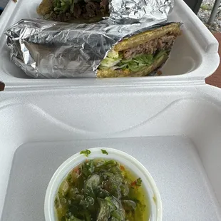 Churrasco tostones sandwich with chimichurri sauce