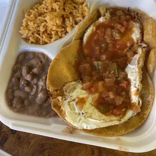 Huevos Rancheros with rice and beans! Delicious!!