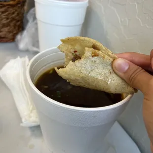 Quesa-Birria taco and consomé