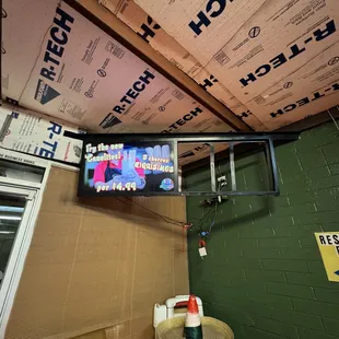 a television in a bathroom