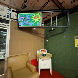 a chair and a television