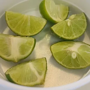 Limes are turning brown around the seeds. These lemons are old