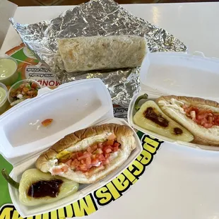 Sonoran hot dogs, no beans.  Medium carne asado burro