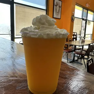 For those 100 degree weather days, we've got mango and strawberry slushees available.