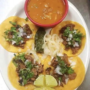 Asada mini tacos and charro beans