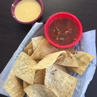 Chips, salsa and queso