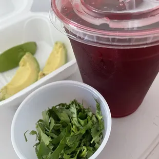 Hibiscus Tea, Avocado, and cilantro a La carte