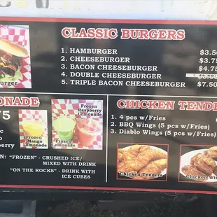Menu items as of 10/2/20