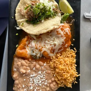 Carnitas taco with Chile rellano plate $12.99
