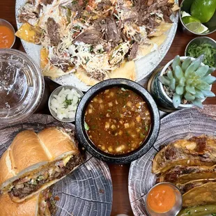 Birria Breakfast Torta, Birria Nar-Chos, and Quesabirria tacos