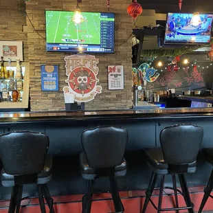 The bar (off hours) decked out for Christmas