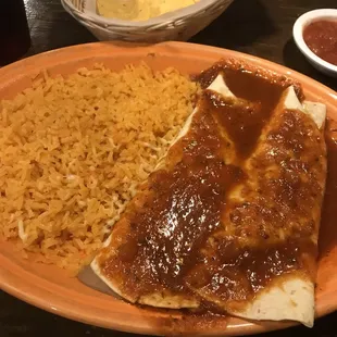 Bean burritos and rice.