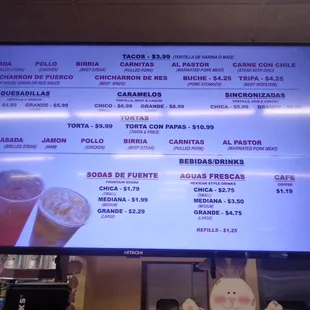 menu and prices