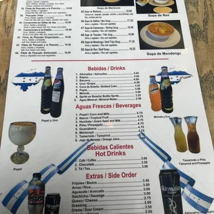 Menu showing more plates and soups and drinks.