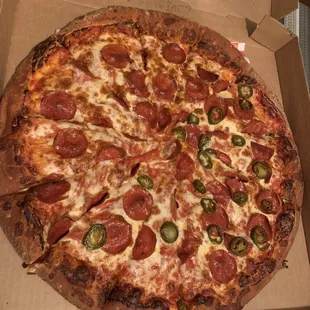 Large Half Pepperoni Pizza and Half Jalapeño Pepperoni